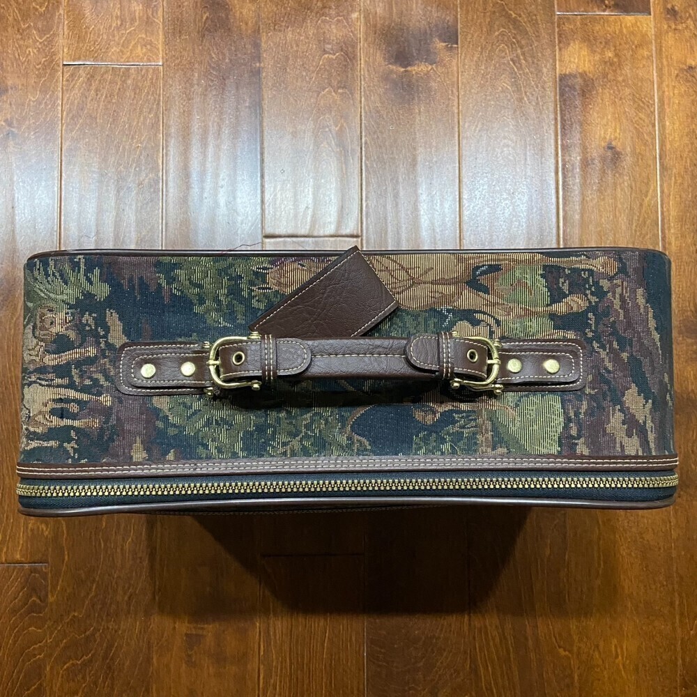 Capezio Collection VTG Fox Hunt Brown Leather Tapestry Travel Luggage Set - Picture 5 of 16